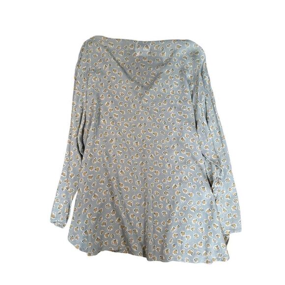 Flax Oversized Button Up Blouse Sheer Rayon Floral Pattern Tunic Blue Women’s M - Picture 3 of 11